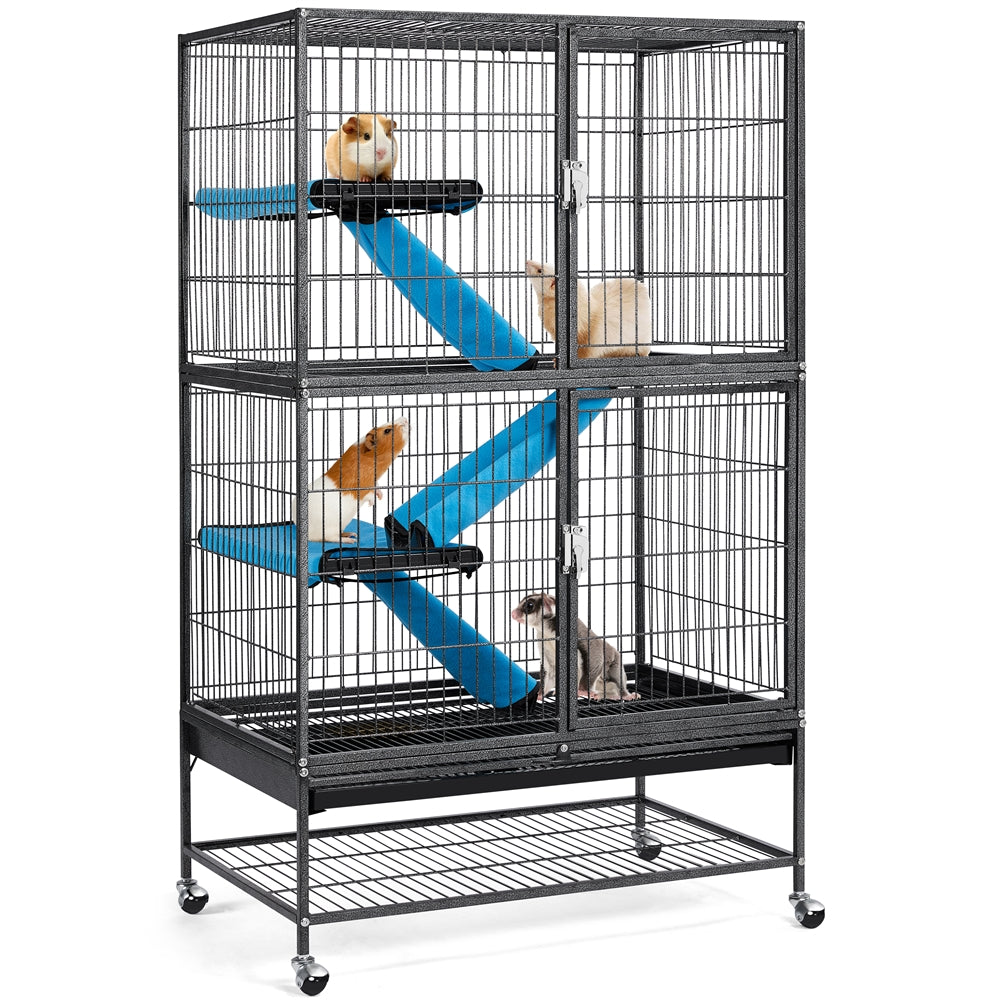 Smilemart Rolling Metal Cage 2-Story Small Animal Cage for Adult Rats/Ferrets/Chinchillas/Guinea Pigs with Removable Ramps & Platforms, Hammered Black