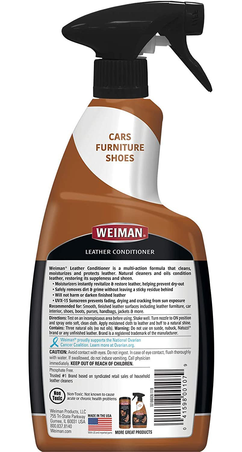 Weiman Leather Cleaner and Conditioner for Sofa, Couch, Purse, Bags, Saddles 22 Oz - 2 Pack