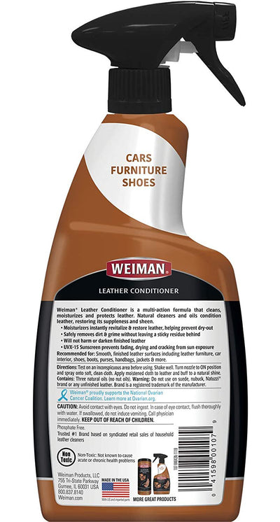 Weiman Leather Cleaner and Conditioner for Sofa, Couch, Purse, Bags, Saddles 22 Oz - 2 Pack