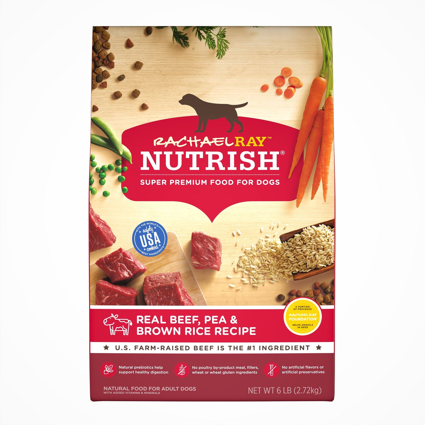 Rachael Ray Nutrish Real Beef, Peas Brown Rice Recipe Natural Food for Dogs, 6 Lb