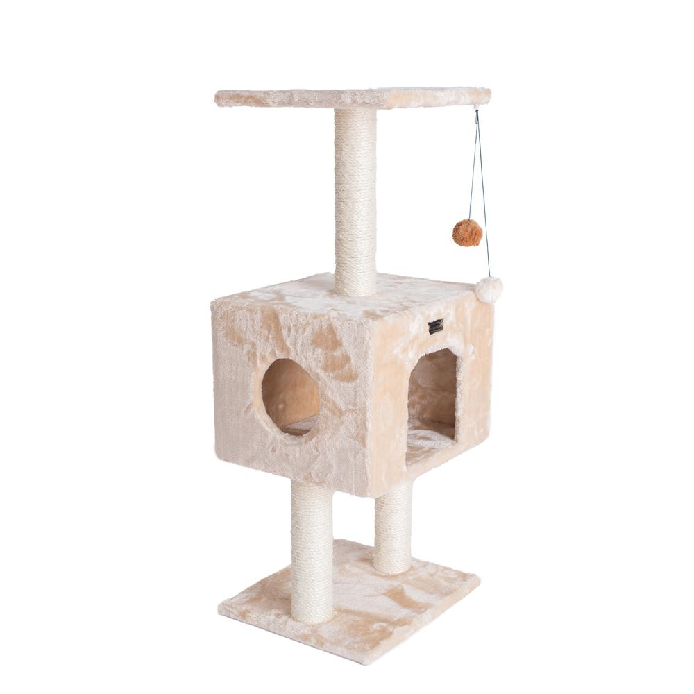 ArmarkatReal Wood Cat Tree With Condo And Scratch Post 42 Height Beige A4201