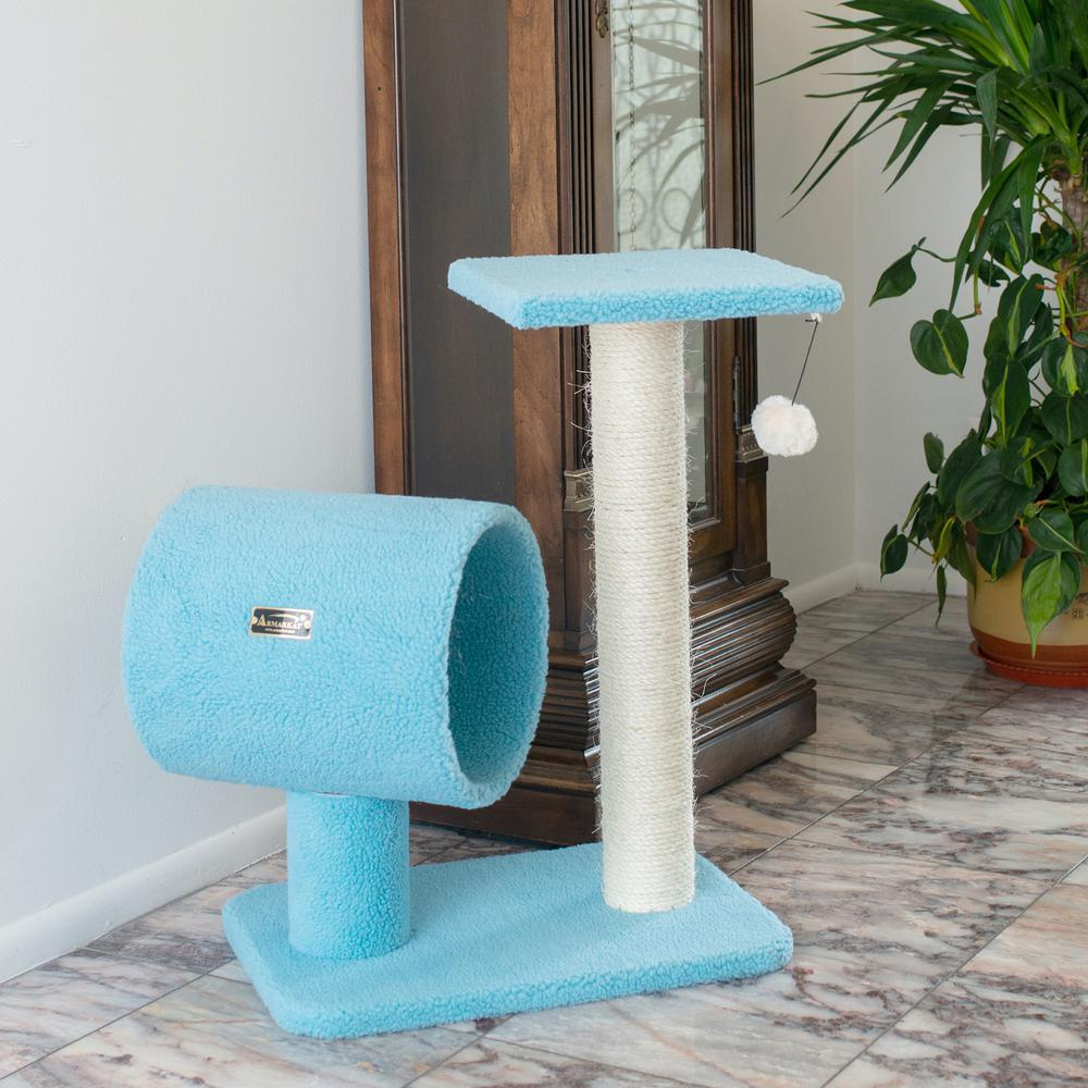 Armarkat Sky Blue 25" Real Wood Cat Tree With Scratcher And Tunnel for Privacy And Hiding, B2501