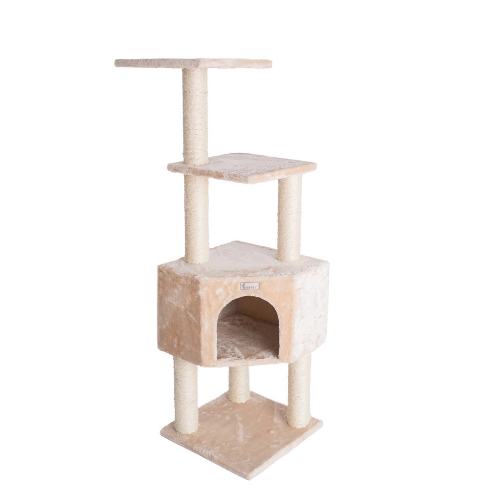 GleePet GP78480321 48-Inch Real Wood Cat Tree In Beige With Perch And Playhouse