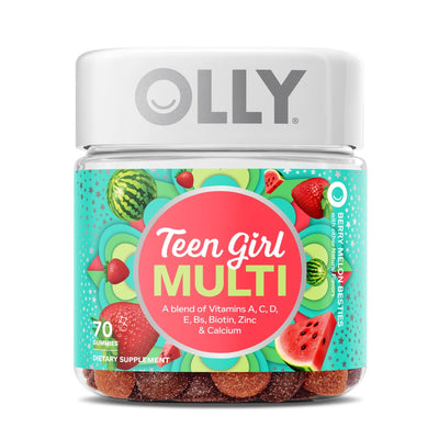 OLLY Teen Girl Multivitamin Gummies, Vitamin A, C, D, E, B12, Biotin, Berry Melon, 70 Ct