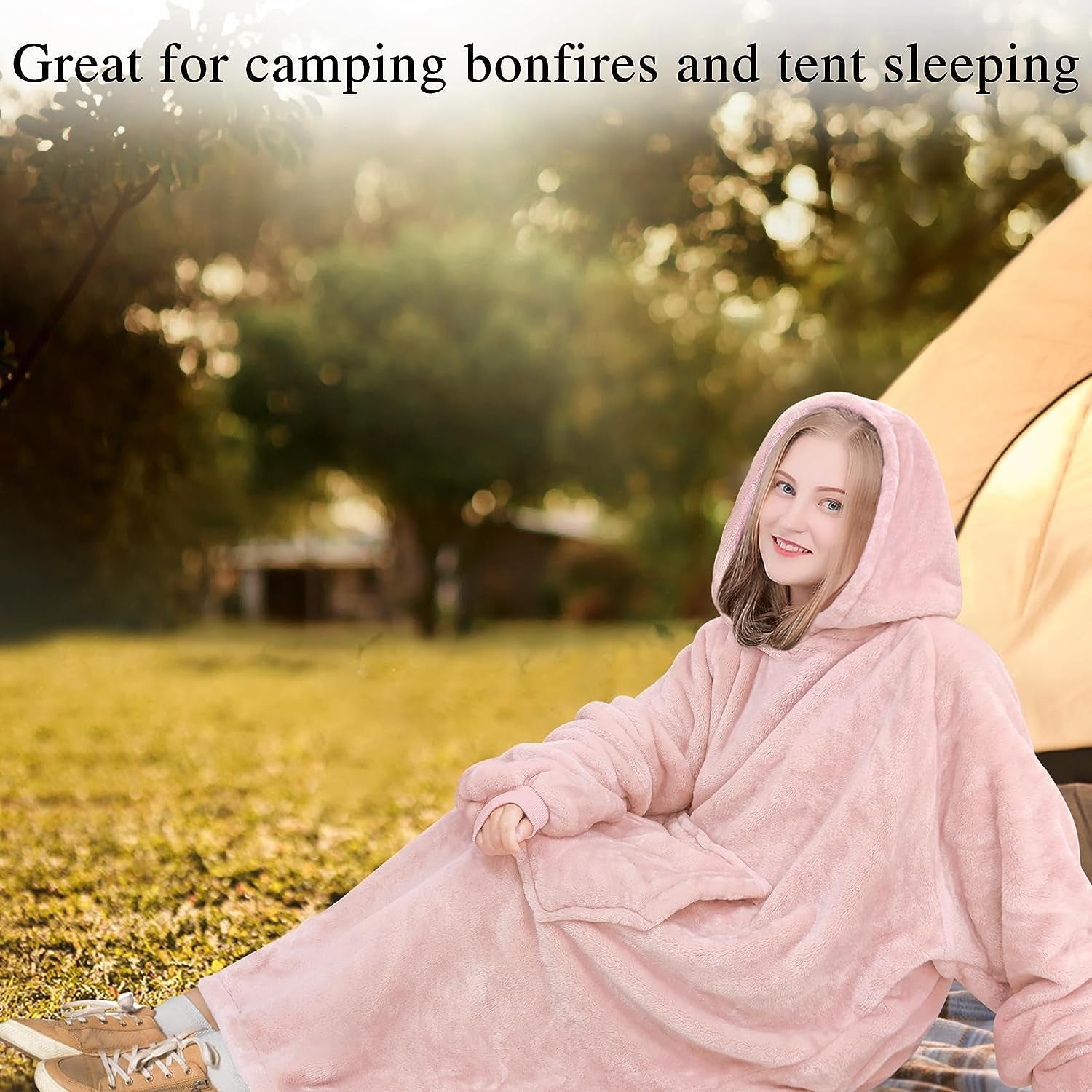 KPBLIS Wearable Blanket Hoodie for Women and Men, Oversized Wearable Hoody Blanket Sweatshirt, Warm and Cozy Giant Wearable Fleece Blanket with Sleeves and Giant Pocket for Adults and Kids, Pink