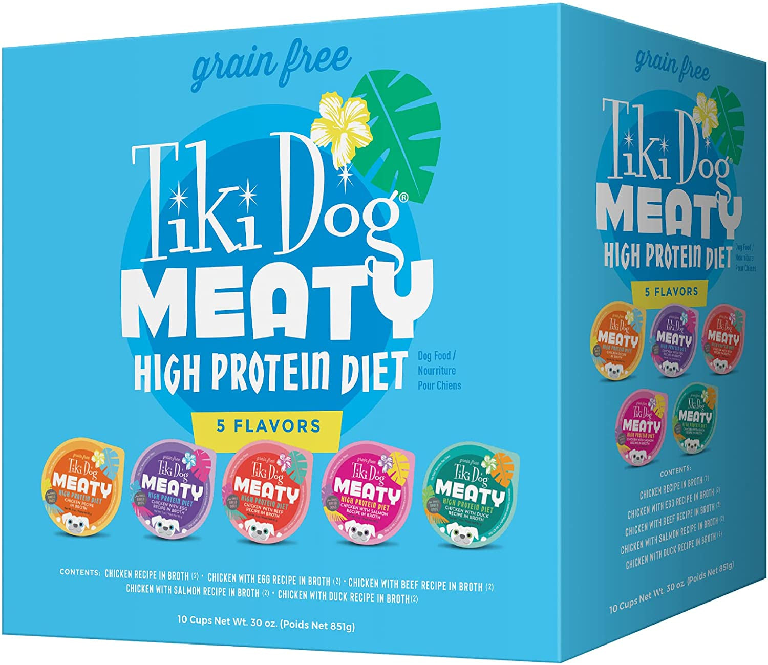 Tiki Dog Meaty Grain Free High Protein Wet Dog Food Variety Pack in Broth, 10 Cans, 3 Oz. (Packaging May Vary)