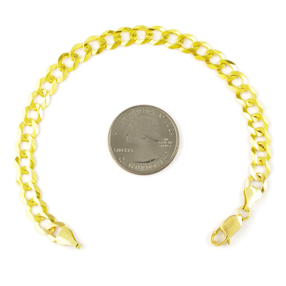 Nuragold 14K Yellow Gold 7Mm Solid Cuban Curb Link Chain Bracelet, Mens Jewelry Lobster Clasp 8" 8.5" 9"