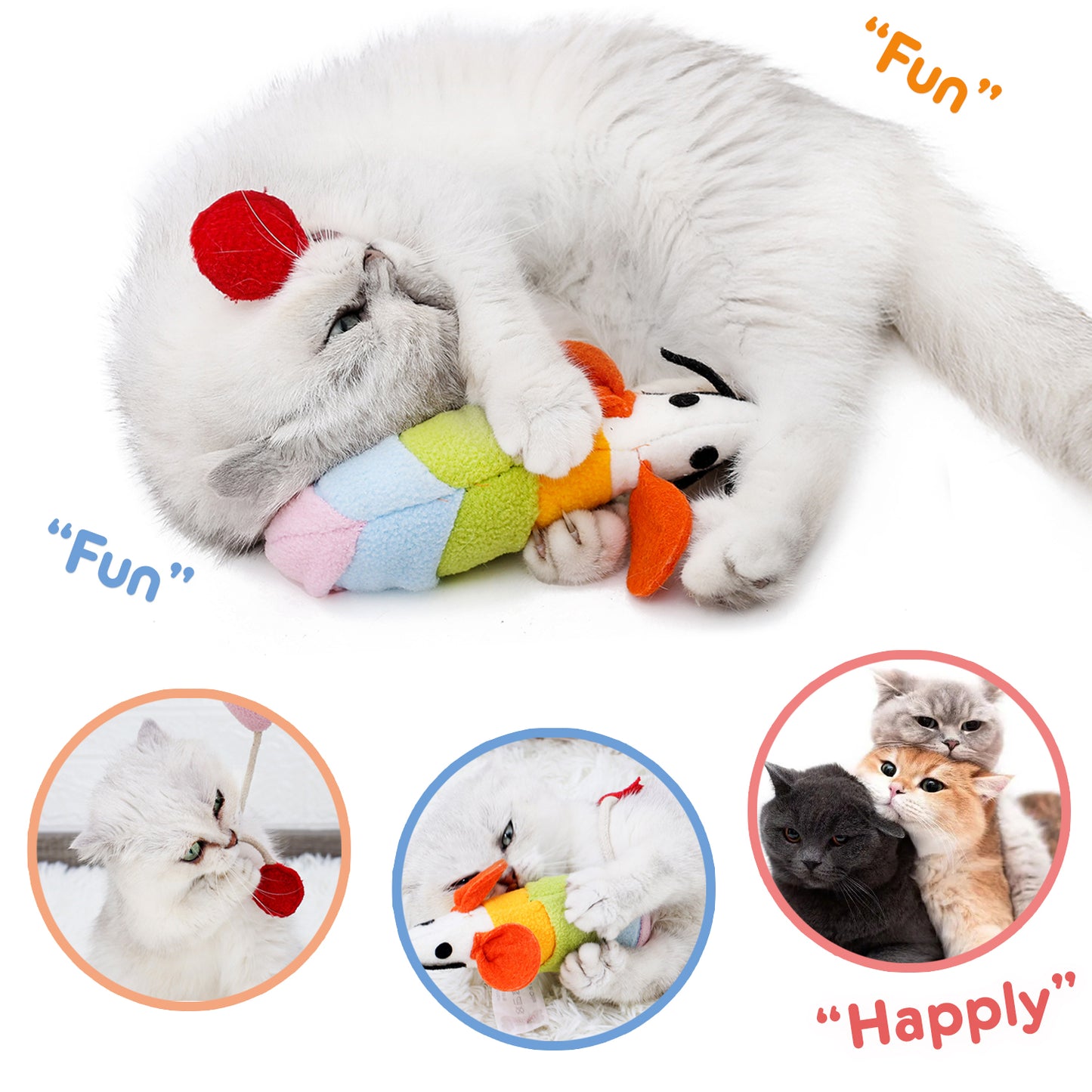 Fastsun Furry Mice Cat Toys, Rattling Catnip Toys Mice, 7” Colored Catnip Toy with Sound, Catnip Prefilled Cat Mice Toy for Indoor Cats Kitten Interactive Play Fetch