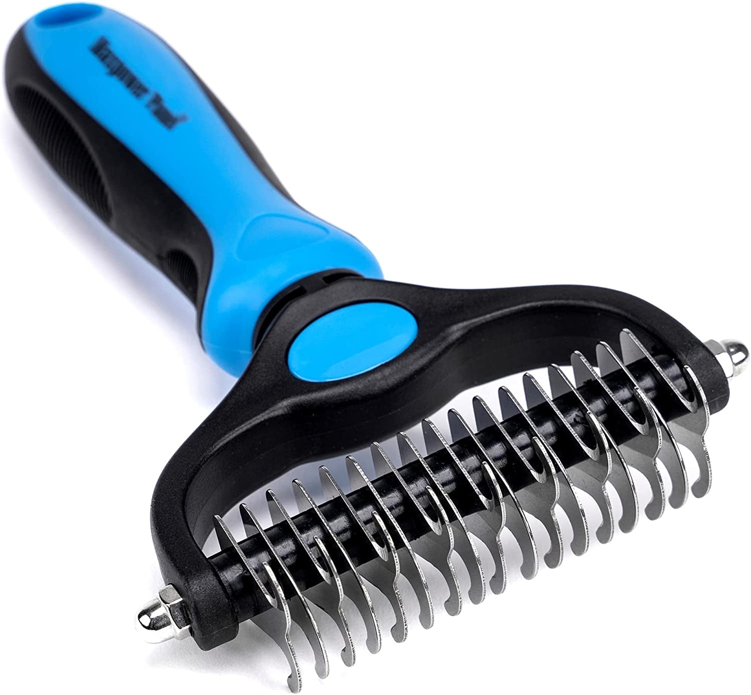 Maxpower Planet Pet Grooming Brush - Double Sided Shedding and Dematting Undercoat Rake Comb for Dogs and Cats,Extra Wide, Blue, Dog Grooming Brush, Dog Shedding Brush