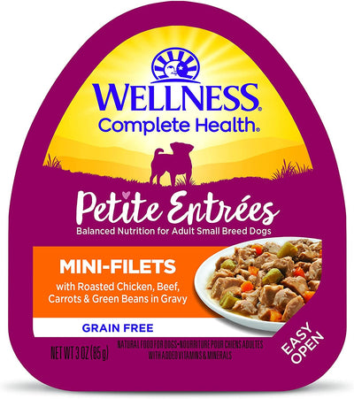 Wellness Petite Entrees Mini Fillets Wet Dog Food for Small Dogs, Small Breed, Natural, Grain Free, Easy Open, Sngle Serve Trays, Chunks of Real Meat in Gravy, 3-Ounce Cup (Pack of 24)
