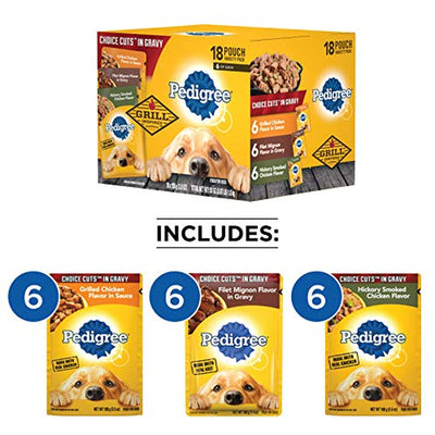 PEDIGREE CHOICE CUTS in GRAVY Meaty Flavors Soft Wet Dog Food Variety Pack, (18 Pack) 3.5 Oz Pouches