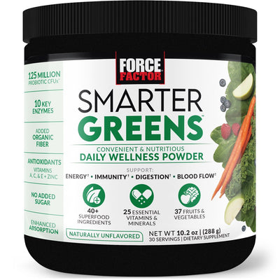 Force Factor Smarter Greens Daily Wellness Greens Powder, Superfood Greens Supplement, 30 Servings