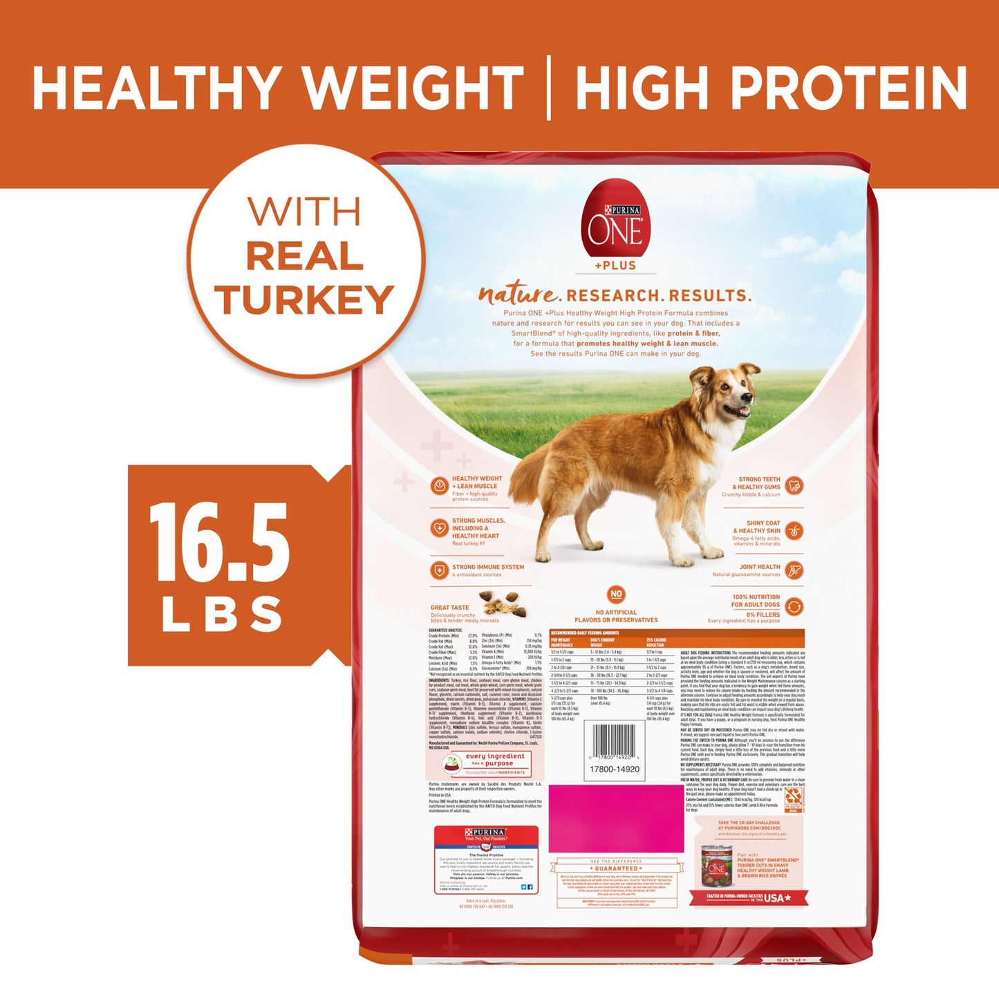 Purina ONE Natural, Weight Control Dry Dog Food, +Plus Healthy Weight Formula, 16.5 Lb. Bag
