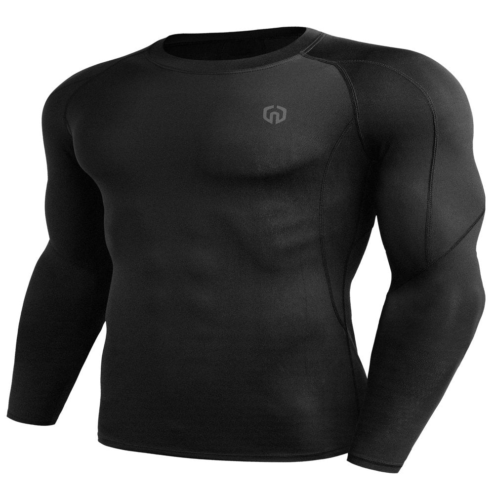 NELEUS Men Dry Fit Long Sleeve Compression Shirts Workout Running Shirts 3 Pack,Black,S