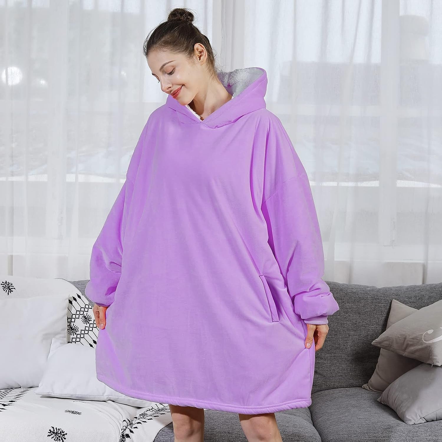 Amyhomie Blanket Sweatshirt,Oversized Sherpa Hooded Sweatshirt Blanket,Fleecehug Hoodie Wearable Blanket with Pocket for Adults & Kids & Teens