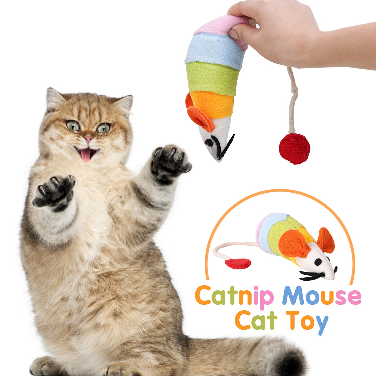 Fastsun Furry Mice Cat Toys, Rattling Catnip Toys Mice, 7” Colored Catnip Toy with Sound, Catnip Prefilled Cat Mice Toy for Indoor Cats Kitten Interactive Play Fetch