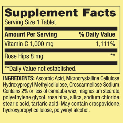 Spring Valley Vitamin C with Rose Hips Tablets Dietary Supplement, 1,000 Mg, 250 Count