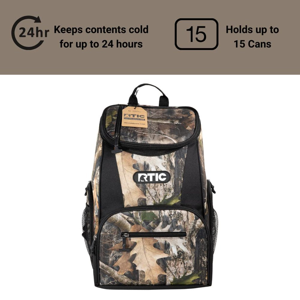 RTIC Lightweight Backpack Cooler, Kanati Camo, 15 Can, Portable Insulated Bag, for Men & Women, Great for Day Trips, Picnics, Camping, Hiking, Beach, or Park
