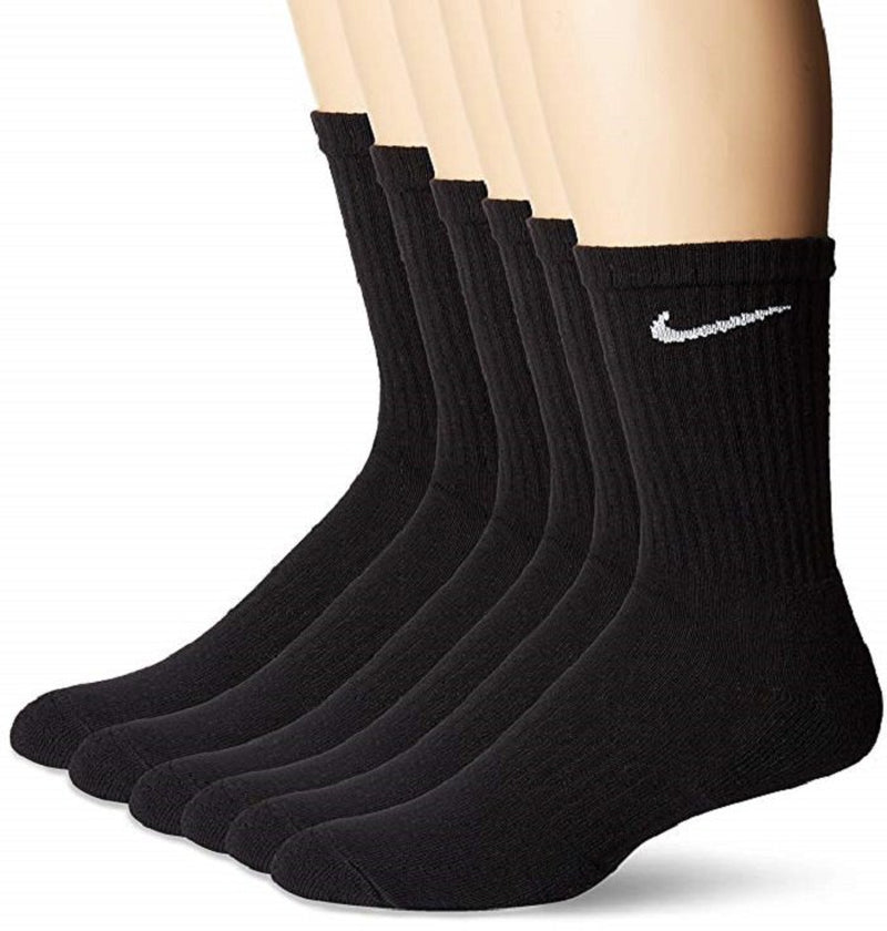 Nike Unisex Everyday Cotton Cushioned Crew Training Socks with DRI-FIT Technology, Large Black (Pack of 6 Pairs)