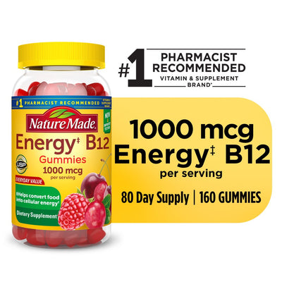 Nature Made Energy B12 1000 Mcg Gummies, Dietary Supplement, 160 Count