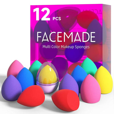 FACEMADE 12 PCS Makeup Sponge Set and 1 Sponge Holder, Makeup Sponges for Foundation, Beauty Sponge Set with Basic Colors, Face Sponges for Liquid, Cream and Powder