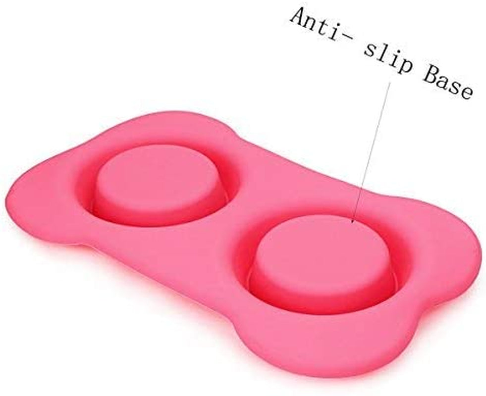 Hubulk Pet Dog Bowls 2 Stainless Steel Dog Bowl with No Spill Non-Skid Silicone Mat + Pet Food Scoop Water and Food Feeder Bowls for Feeding Small Medium Large Dogs Cats Puppies (S, Pink)