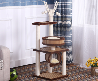 Sisal cat climbing frame small cat solid wood cat litter cat tree cat catching board