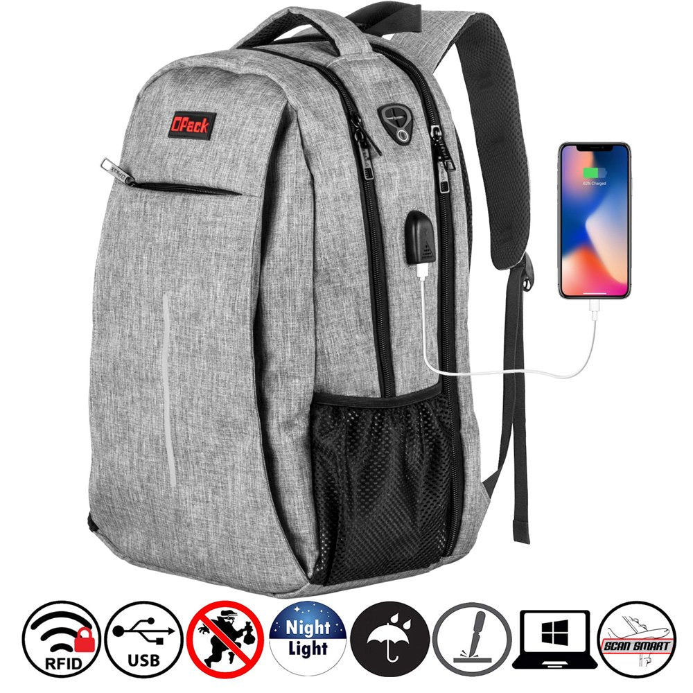 OPACK Rfid-Safe Travel Laptop Backpack with USB Charging Port