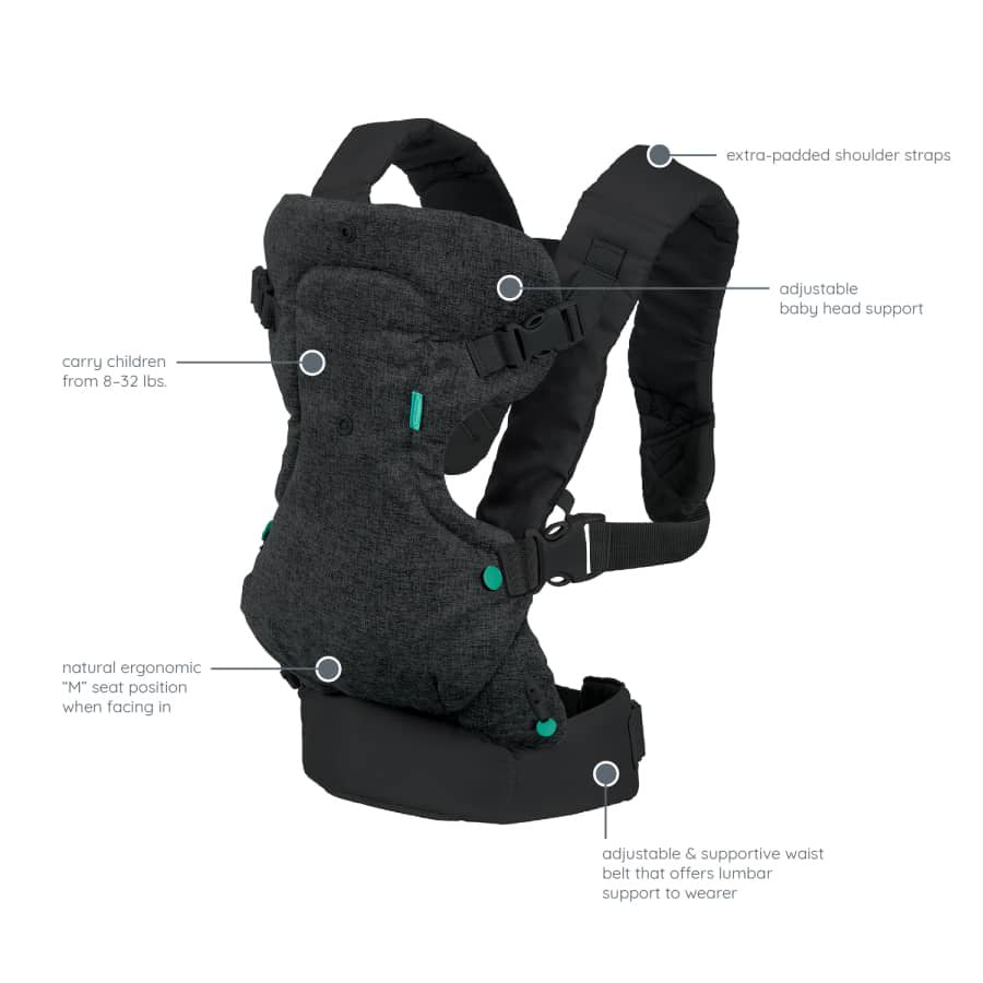 Infantino Flip 4-In-1 Convertible Baby Carrier, 4-Position, 8-32Lb, Black