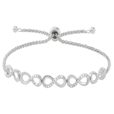 Brilliance Fine Jewelry Sterling Silver 1/4 Cttw Dia Infinity Bolo Bracelet