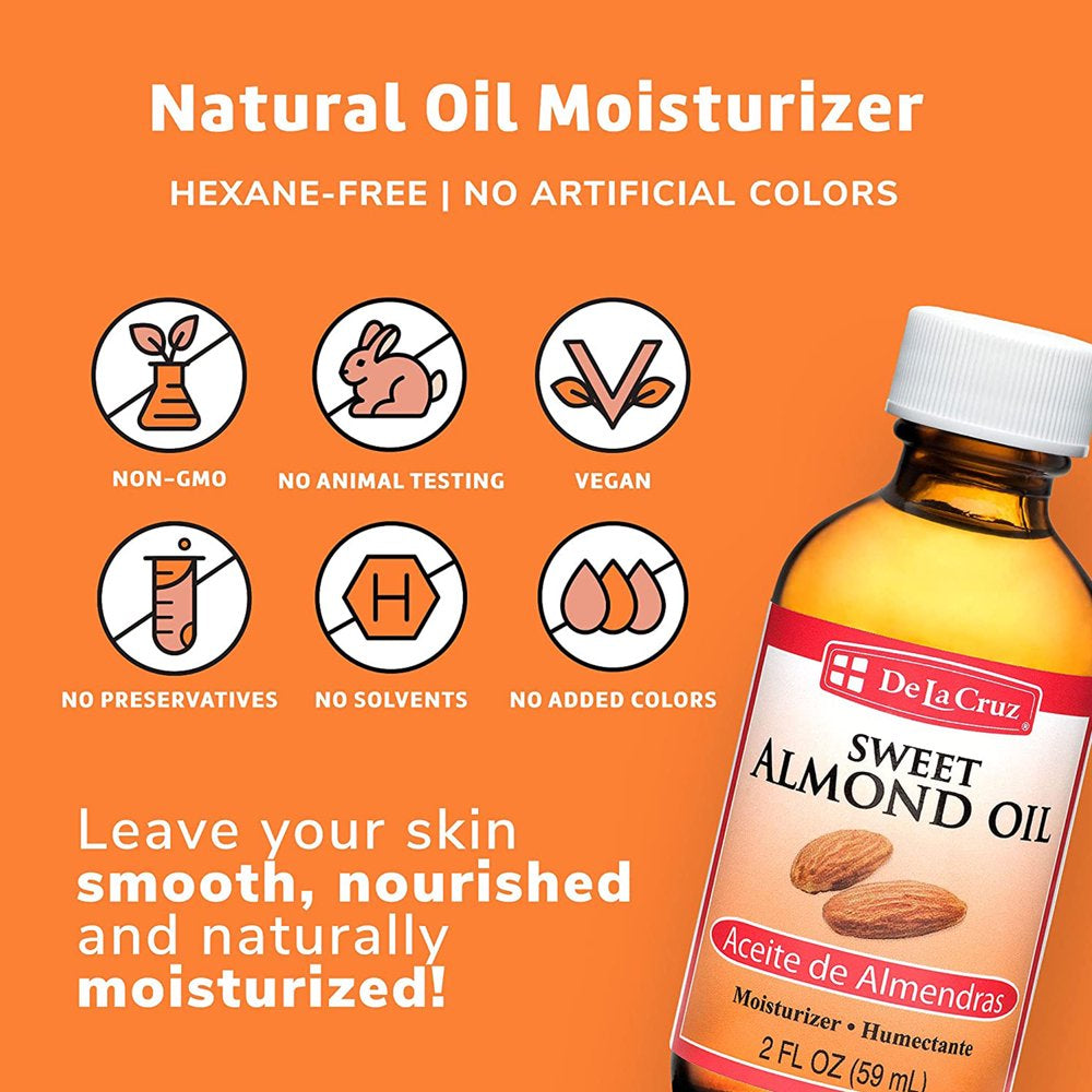 De La Cruz Sweet Almond Oil for Hair and Skin Body Moisturizer for Dry Skin 59Ml