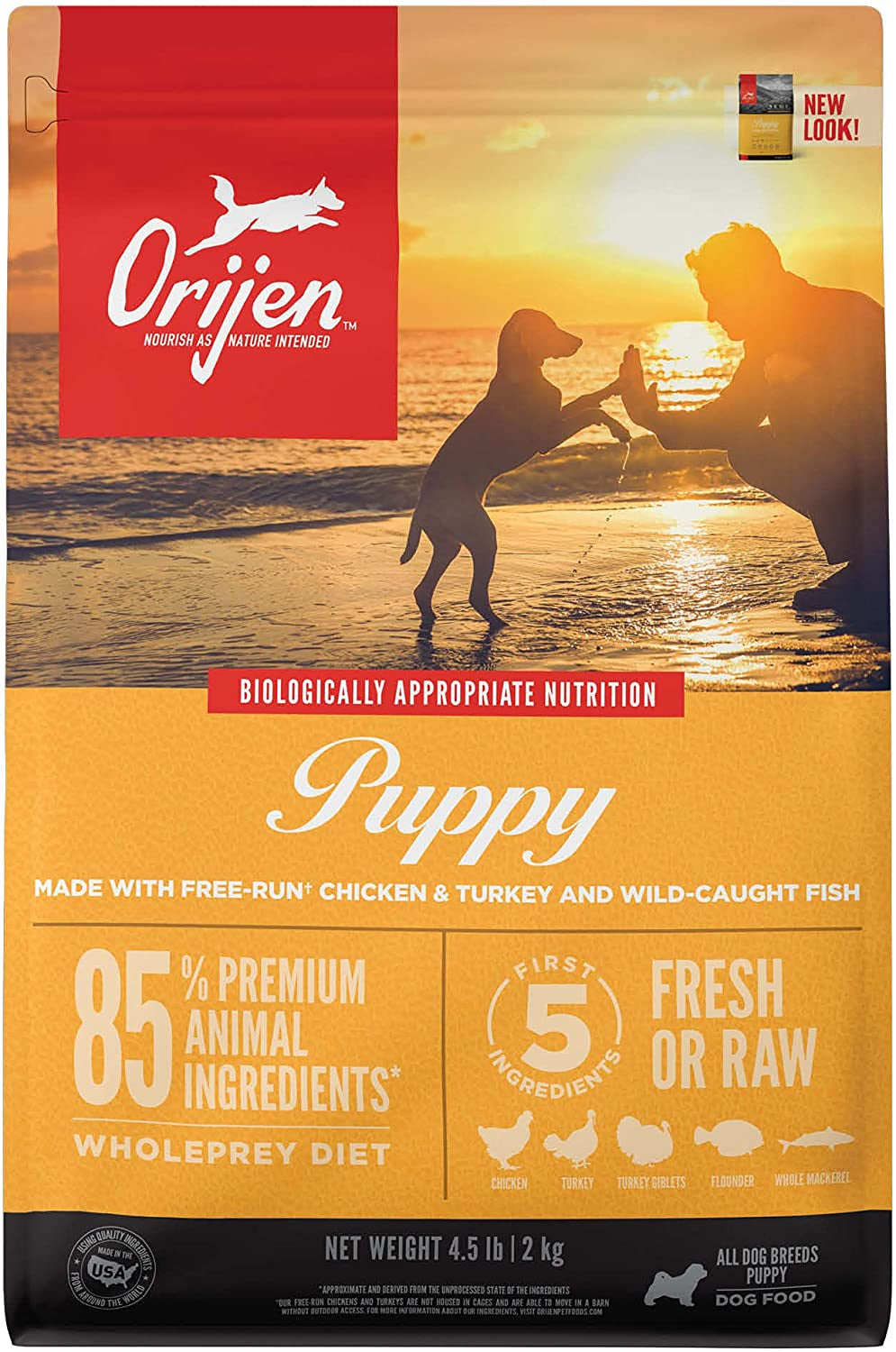 ORIJEN Dog Puppy Recipe, 4.5Lb, High-Protein Grain-Free Dry Puppy Food, Packaging May Vary