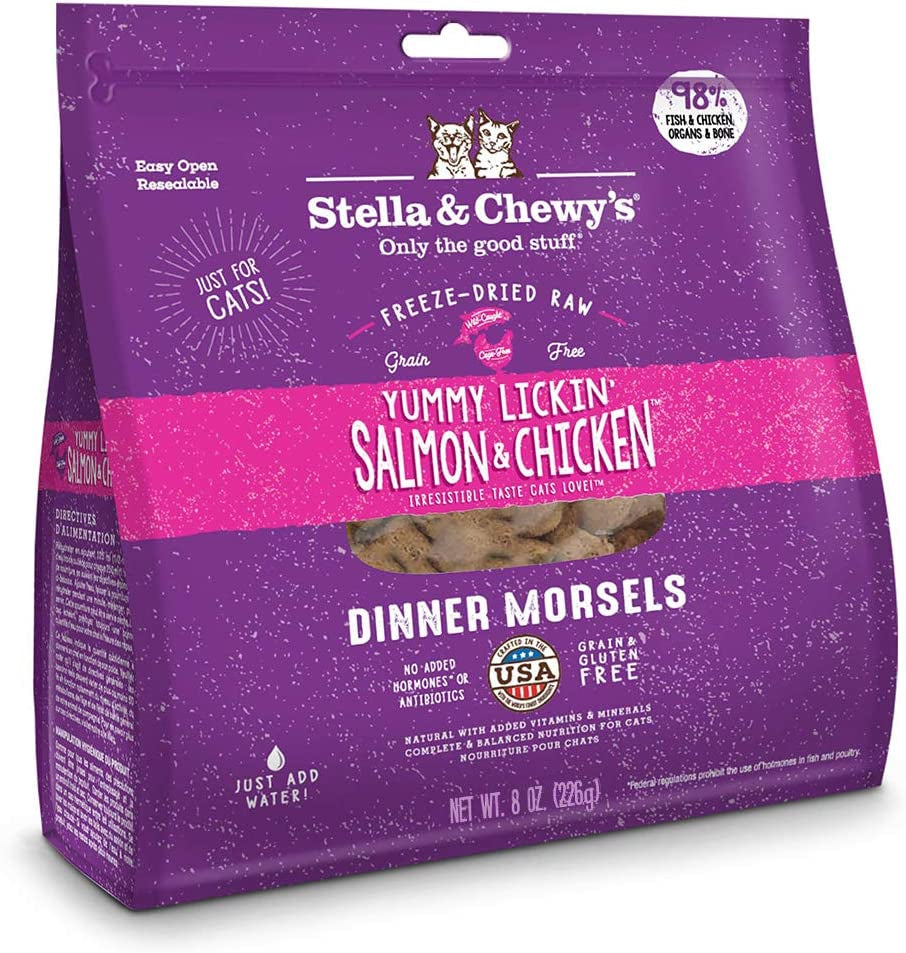 Stella & Chewy'S Freeze-Dried Raw Yummy Lickin' Salmon & Chicken Dinner Morsels Cat Food, 8 Oz. Bag