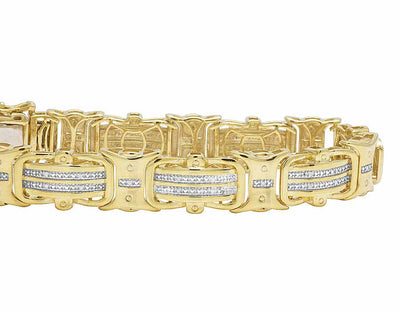 Yellow Gold Finish Real Diamond Designer Men'S Pave Bracelet 1/2 CT 8" 12MM