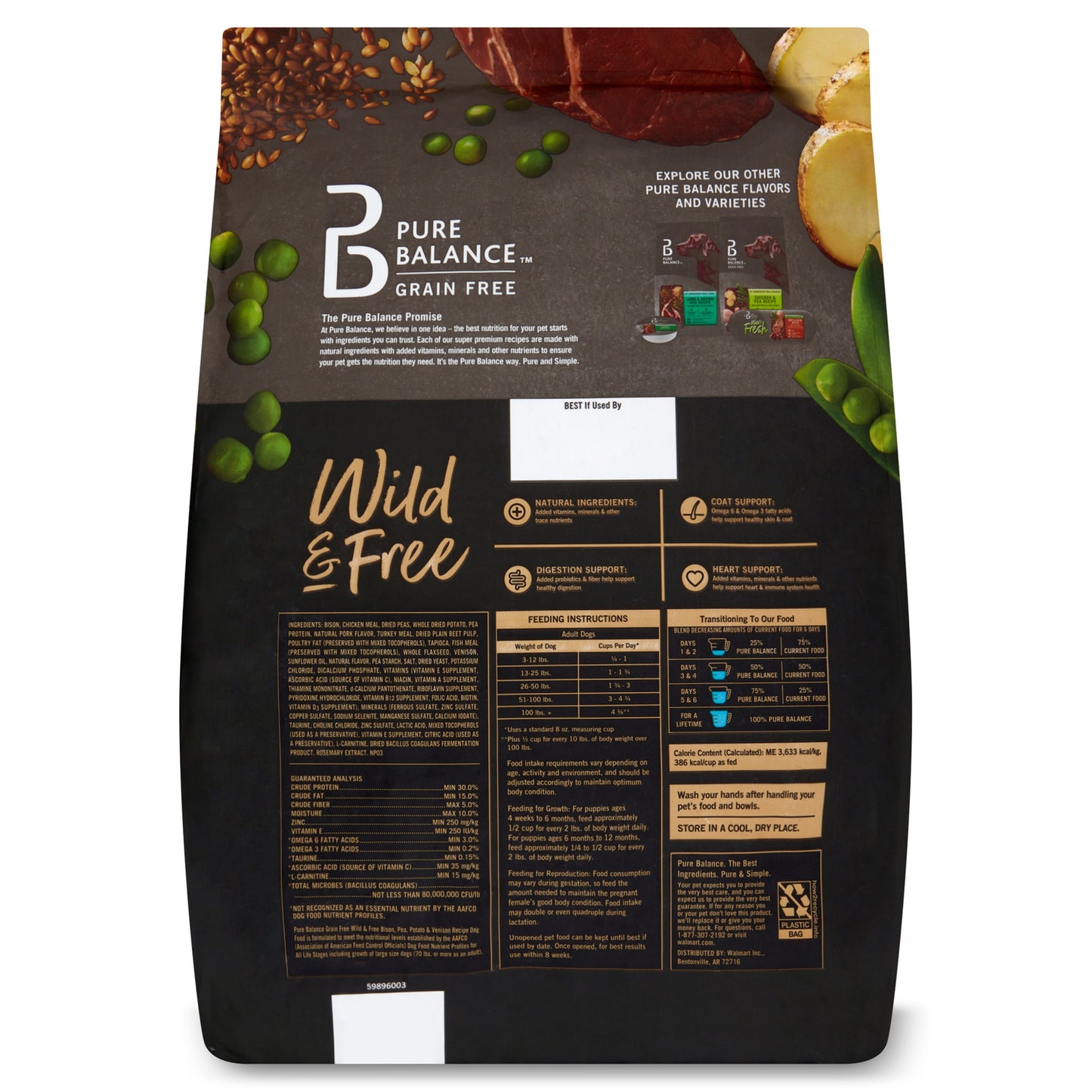 Pure Balance Wild & Free Bison, Pea, Potato & Venison Recipe Dry Dog Food, Grain Free, 11 Lbs