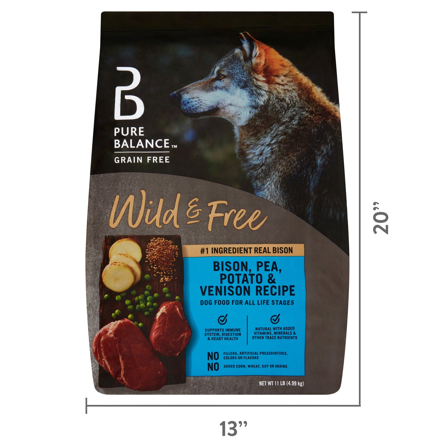 Pure Balance Wild & Free Bison, Pea, Potato & Venison Recipe Dry Dog Food, Grain Free, 11 Lbs