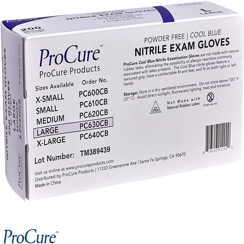 Procure Disposable Nitrile Gloves - 200 Count - Powder Free, Rubber Latex Free, Medical Exam Grade