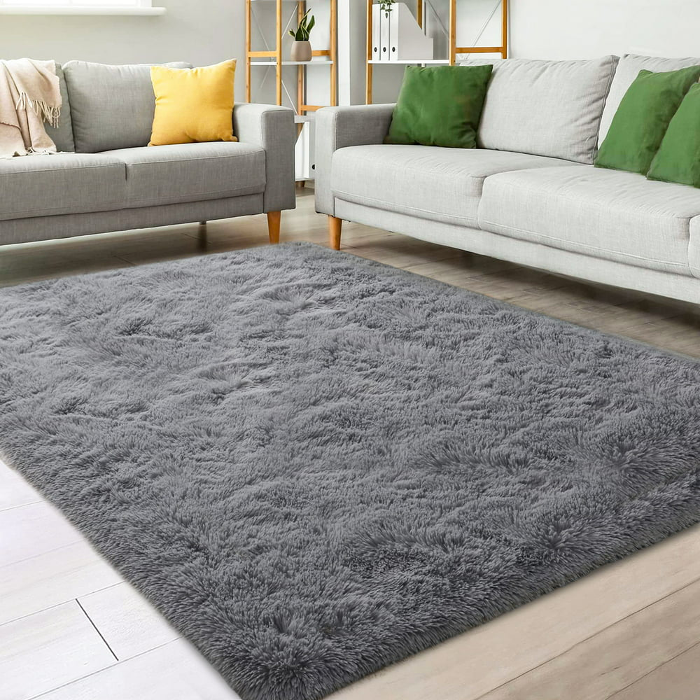 Nefoso Shag Light Gray Area Rug, 8' X 10' Soft Fluffy Area Rugs for Living Room Bedroom Kids Room Decor Carpet, Light Gray