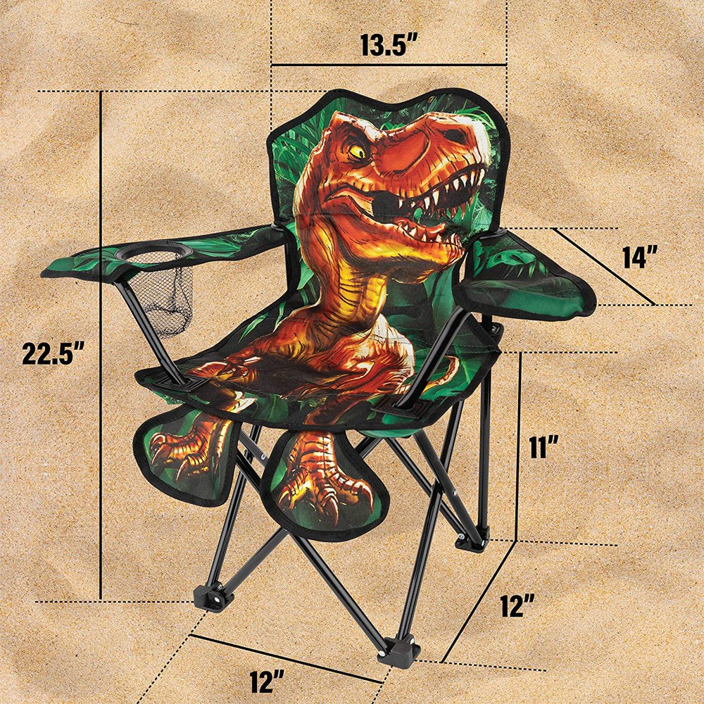 Toy to Enjoy Outdoor Dinosaur Chair for Kids Foldable Childrens Chair for Camping, Tailgates, Beach, Fishing, Portable Carrying Bag Included Mesh Cup Holder & Sturdy Construction. Ages 2 to 5
