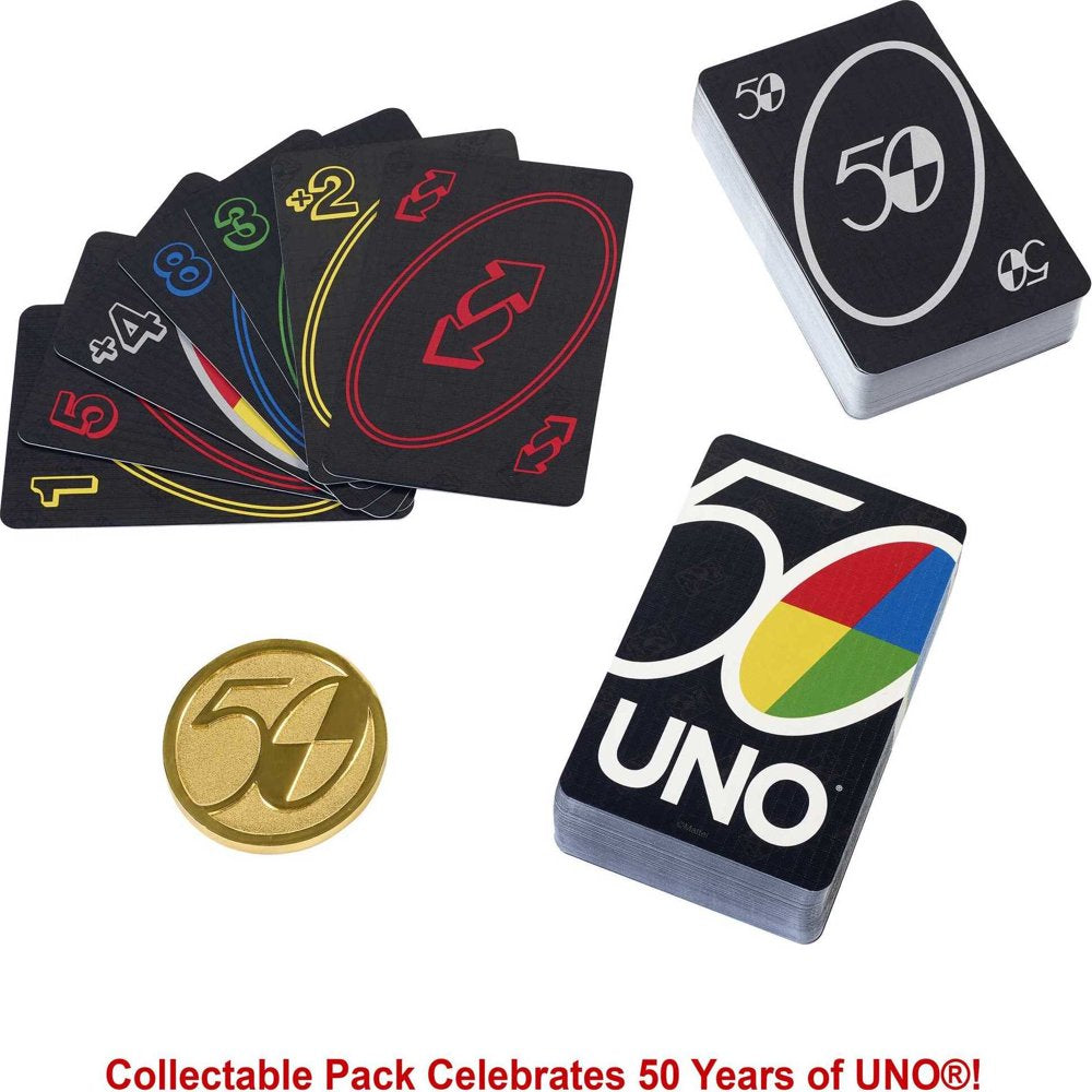 UNO Card Game for Kids, Adults and Game Night with Special Wild Cards and Anniversary Gold Coin