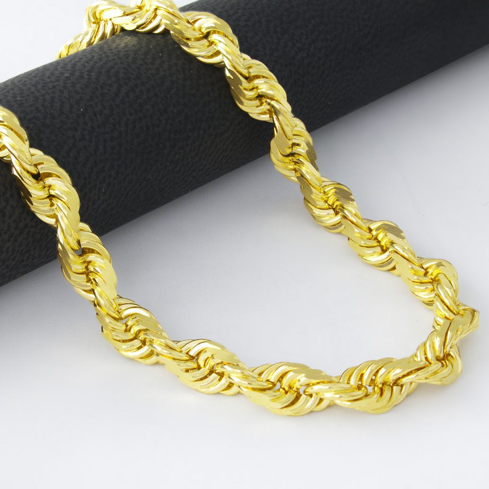 Nuragold 14K Yellow Gold 7Mm Rope Chain Diamond Cut Bracelet, Mens Jewelry Lobster Clasp 8" 8.5" 9"