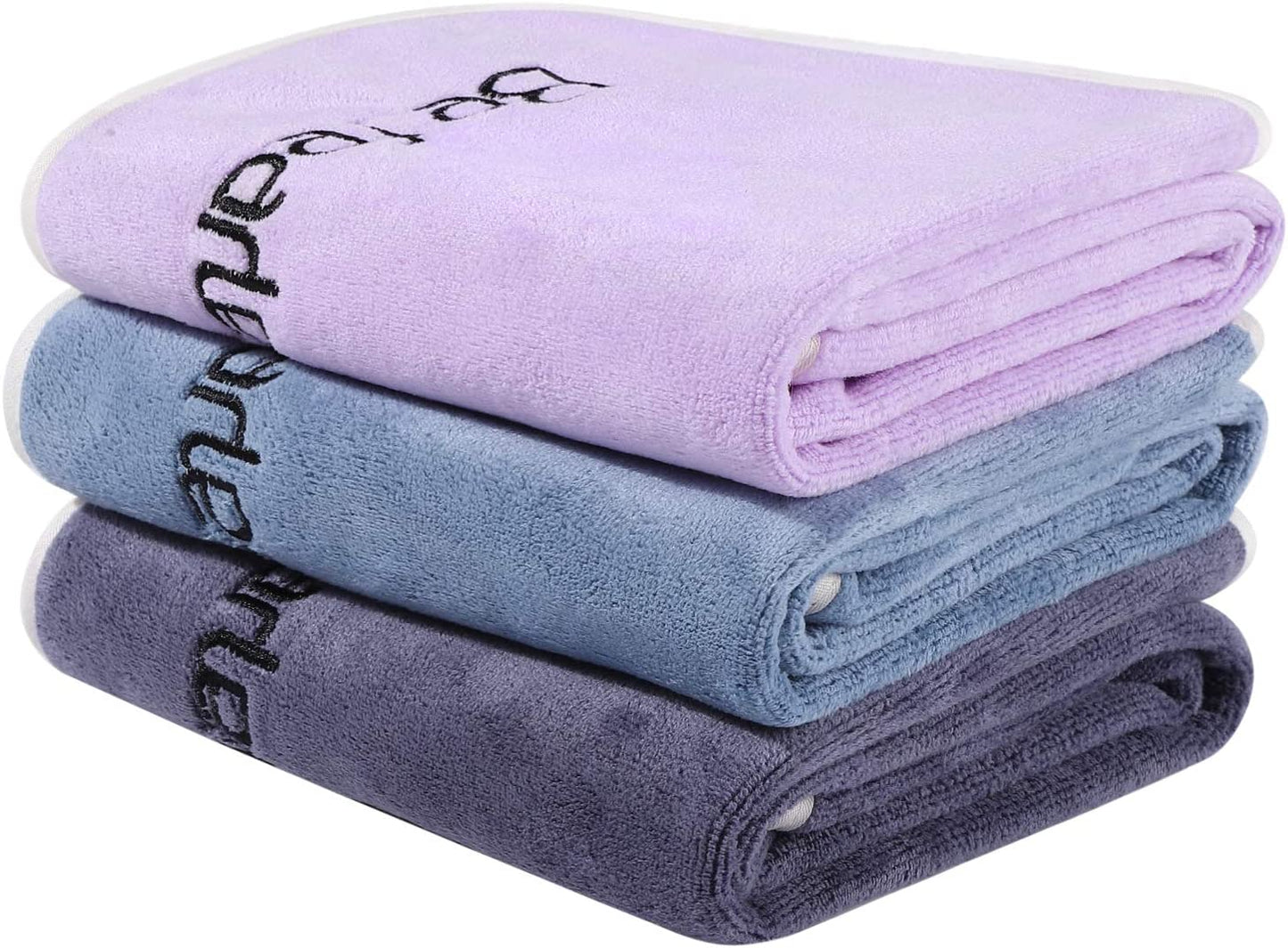 Bobor Gym Towels Set, Microfiber Sports Towel for Men and Women, Super Soft and Quick-Drying 3-Pack Set Towel, for Tennis, Yoga, Cycling, Swimming (1Blue+1Purple+1Gray, 14" X 29")