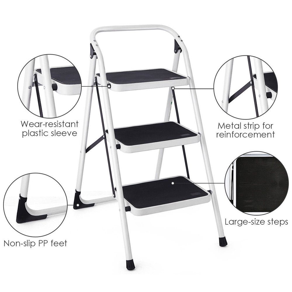 Costway 3 Step Lightweight Ladder HD Platform Foldable Stool 330 LB Cap. Saving Space