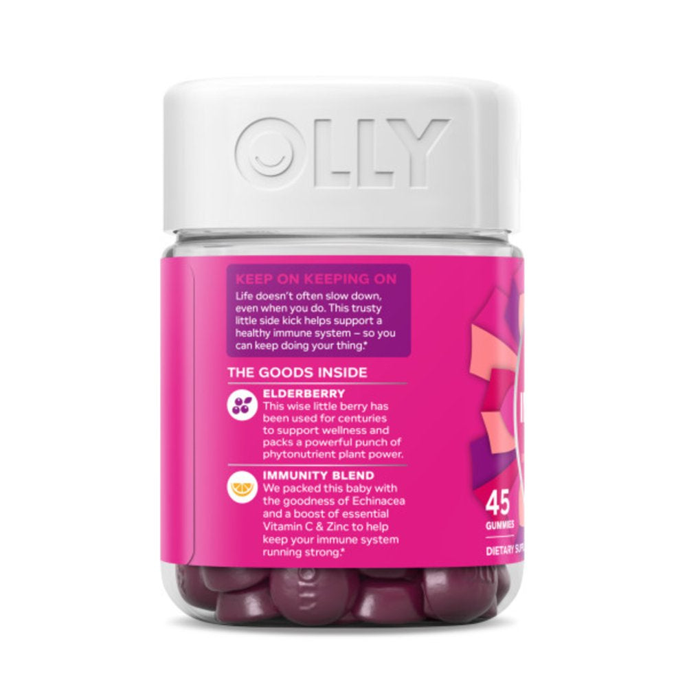 OLLY Immunity Gummy, Immune Support, Elderberry, Zinc, Vitamin C, 45 Ct