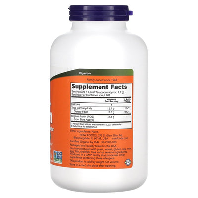 NOW Supplements, Inulin Prebiotic Pure Powder, Certified Organic 1 Lb. (454 G)