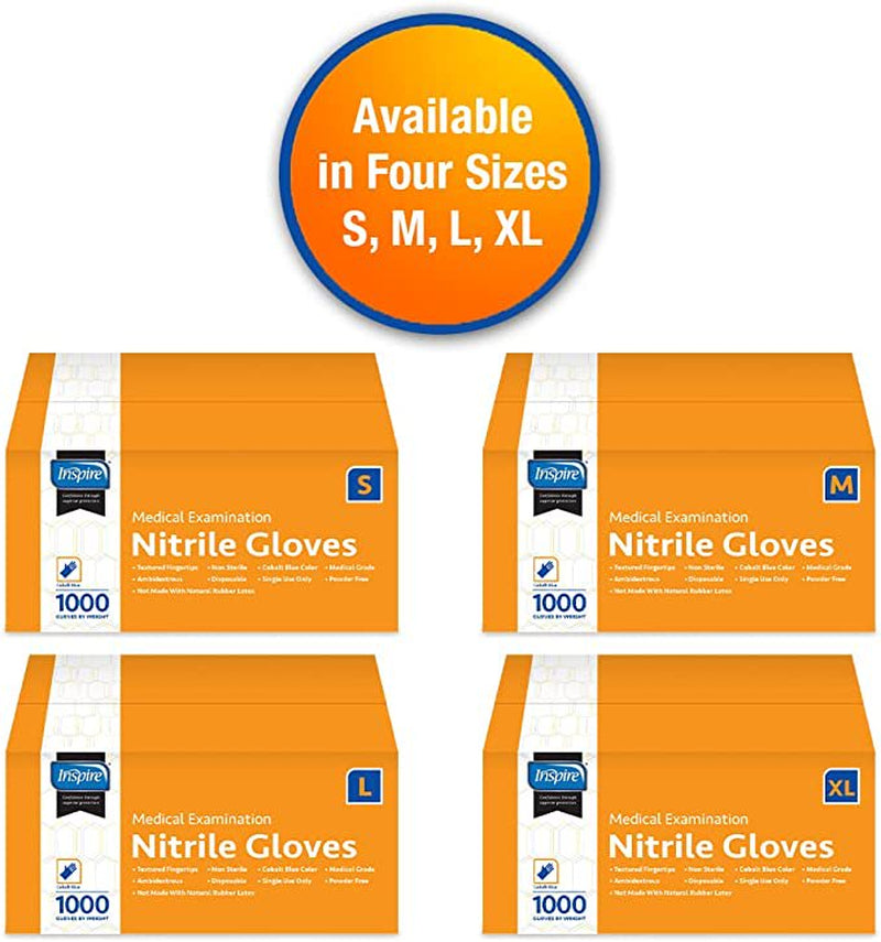 Inspire Nitrile Exam Gloves | the ORIGINAL Quality Stretch Nitrile, Cobalt Blue | 4.5 Gloves Disposable Latex Free Medical EMT (Medium (Pack of 1000), Case of 1000)