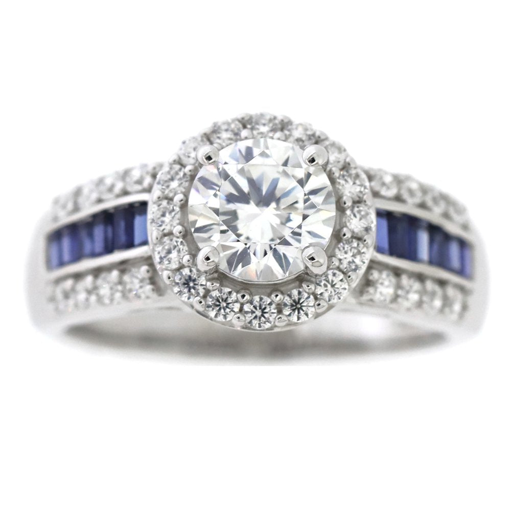 Brilliance 925 Sterling Silver Simulated White Diamond with Created Sapphire Accent Bridal Engagement Ring Set