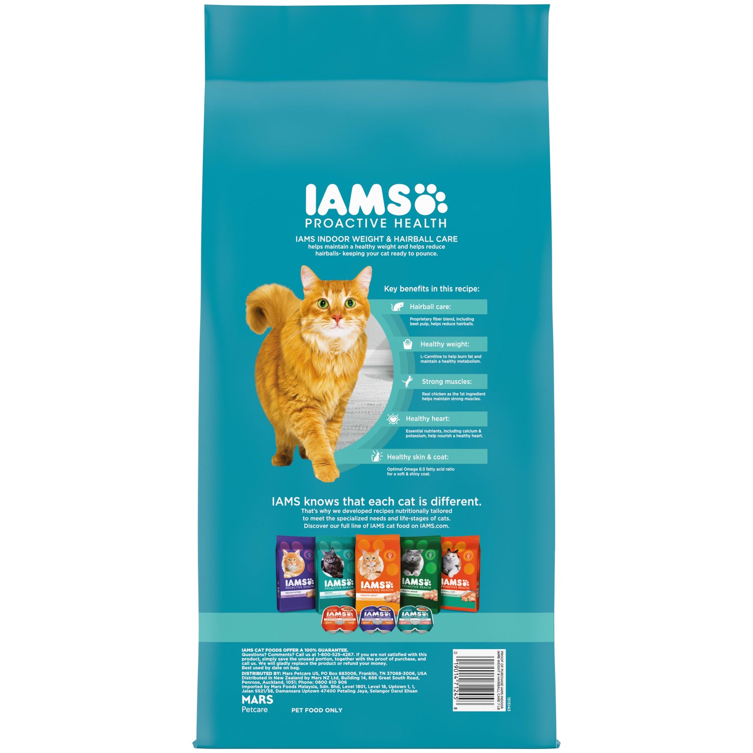 IAMS PROACTIVE HEALTH Adult Indoor Weight Control & Hairball Care Dry Cat Food with Chicken & Turkey Cat Kibble, 7 Lb. Bag