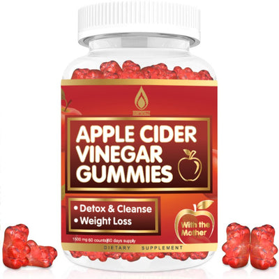 Apple Cider Vinegar Gummies with Mother for Weight, Detox & Cleanse, Organic ACV Gummies Bears for Women & Adults