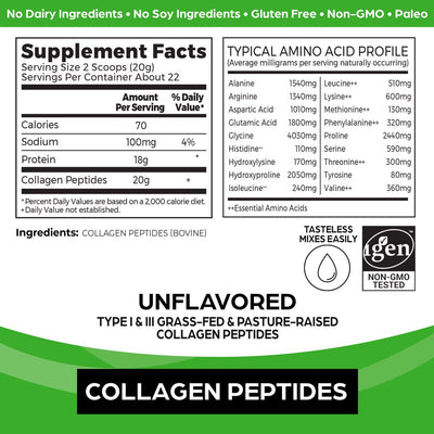 Orgain Hydrolyzed Grass Fed Collagen Peptides Powder, Unflavored, 20G Collagen, 1Lb